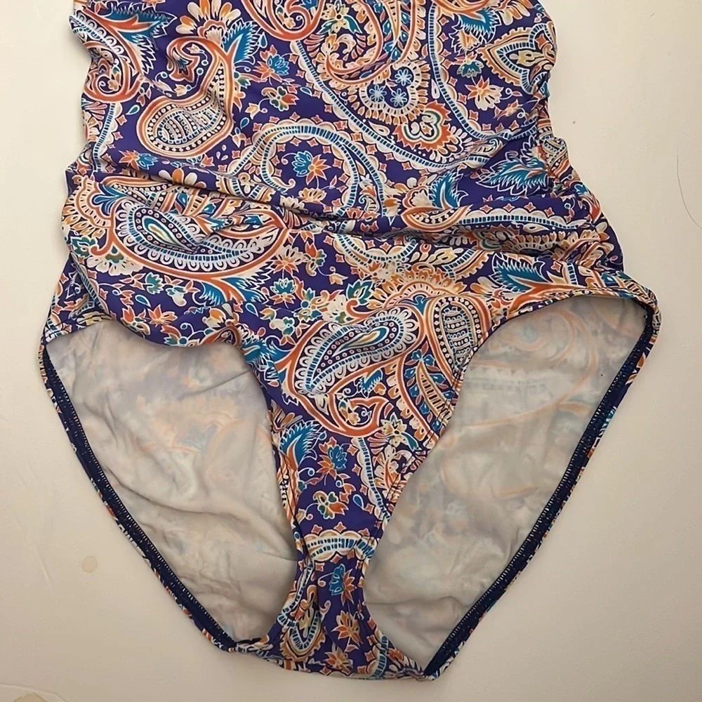 Lauren Ralph Lauren One Shoulder Paisley print bathing suit size 8